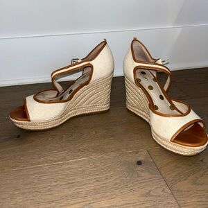 Boden Cream and Tan Wedge Sandals